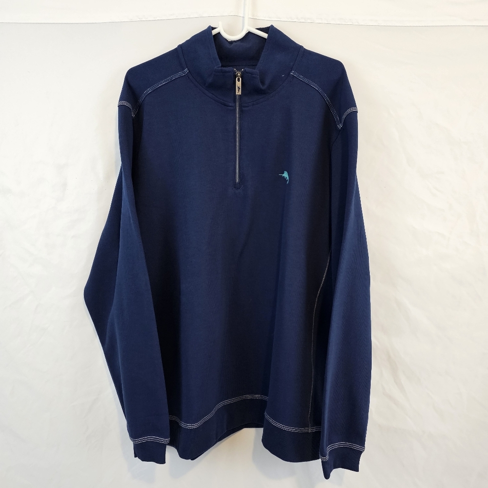 Tommy Bahama Men's Marlin Logo Sweater Blue 1/4 Zip Cotton 2XL New NWT